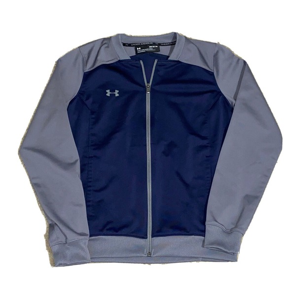 UNDER ARMOUR Womens Medium Challenger II Blue Gray Fitted Track Jacket Full Zip - Picture 1 of 9